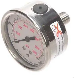 ZORO SELECT 4CFU3 Commercial Pressure Gauge, 0 to 1,000 psi, 2 1/2 in Dial, 1/4