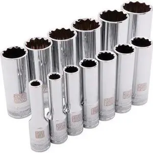 DYNAMIC D010003 Tools 3/8" Drive 13 Piece 12 Point, Deep SAE Socket Set, 1/4" -