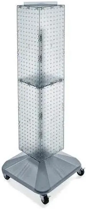 AZAR DISPLAYS 703388-CLR 4-Sided Pegboard Spinner Rack w/ Wheels. Clear Frost