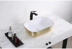 RUVATI RVB2016WG 20"x16" Bthrm Vessel Sink Gold Vanity Counter White Ceramic