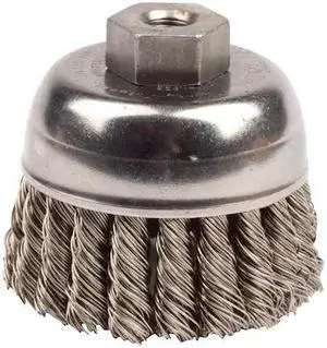 WEILER 13256 2-3/4" Single Row Knot  Cup Brush.020" Stainless , 3/8"-24 UNF Nut