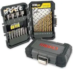 MIBRO 871220 24-Pc Industrial Titanium Drill Bit, Screwdriver Bit & Nut Setter