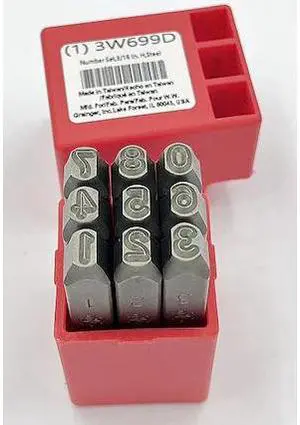 ZORO SELECT 3W699 Number Set,3/16 In. H,Steel