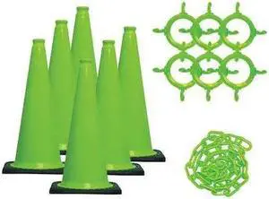 MR. CHAIN 93214-6 28 in. Height - Traffic Cone and Chain Kit - Green, Gloss