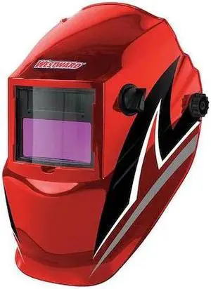 WESTWARD 22XX47 Auto Dark Welding Helmet, Shade 4, 9-13, Black/Red/White