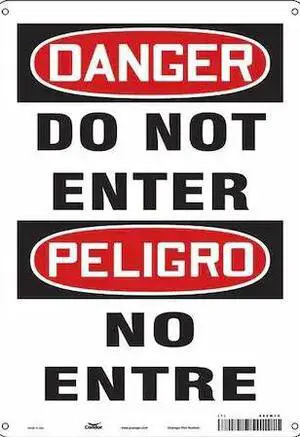 CONDOR 480N16 Safety Sign, Aluminum, 10 in W, 14 in H, DO NOT ENTER/NO ENTRE,