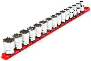 TEKTON SHD92104 1/2 Inch Drive 12-Point Socket Set with Rail, 15-Piece (10-24