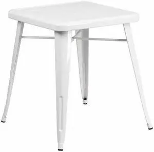 Commercial Grade 23.75" Square White Metal Indoor-Outdoor Table