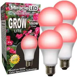 MIRACLE LED 602122 LightBulb,RedSpcHydrpLEDUltraG,12W,PK4