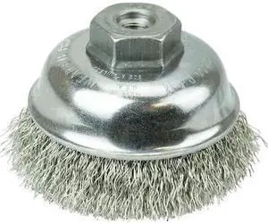 WEILER 13182 3-1/2" Crimped Wire Cup Brush .014" Stainless Steel Fill M10x1.25
