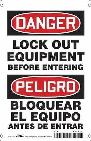 CONDOR 485X16 Lockout Sign, 10 in Height, 7 in Width, Aluminum, Horizontal
