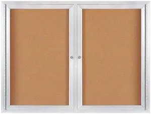 PARTNERS BRAND BECA4836 Enclosed Cork Board with Aluminum Frame, 4' x 3',