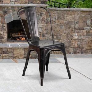 FLASH FURNITURE 4-CH-31230-BQ-GG Black-Antique Gold Metal Indoor-Outdoor