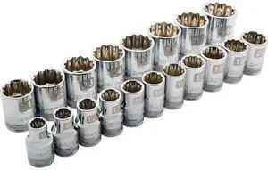DYNAMIC D018006 Tools 1/2" Drive 19 Piece 12 Point Std, Metric Socket Set, 10mm