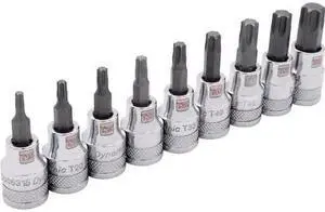 DYNAMIC D010018 Tools 3/8 Drive 9 Piece Standard Length, Torx Socket Set, T15 -