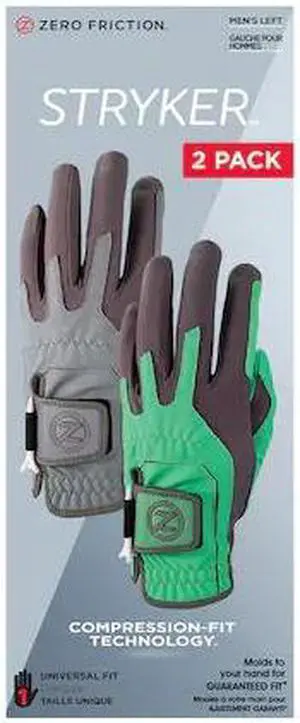 ZERO FRICTION GL20003 Men's Stryker Golf Glove, Grey/Lime,PK2