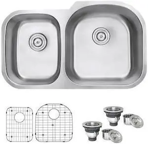 RUVATI RVM4605 34" Undermount 40/60 Double Bowl 16 Gauge SS Kitchen Sink