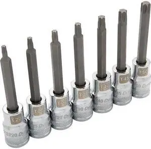 DYNAMIC D018017 Tools 1/2 Drive 7 Piece Long, Torx Socket Set, T20 - T50
