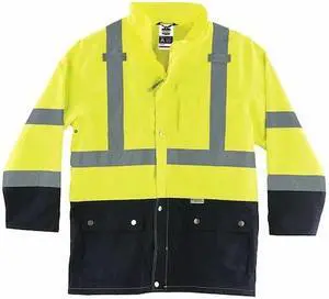 ERGODYNE 8365BK Hi-Vis Rain Jacket, Polyester/Polyurethane Coating, Class 3