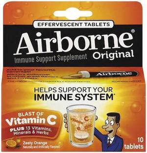 AIRBORNE 47865-30004 Immune Support Effervescent Tablet, Zesty Orange, 10/Box,
