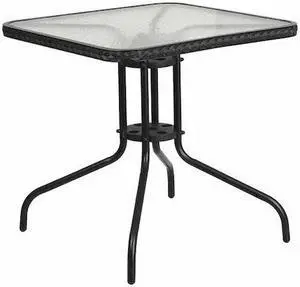 Flash Furniture Barker Square Tempered Glass and Metal Table with Rattan Edging (TLH073RBK)