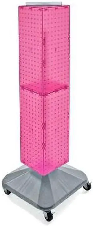 AZAR DISPLAYS 703388-PNK 4-Sided Pegboard Floor Spinner Rack w/ Wheels. Pink