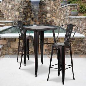 FLASH FURNITURE 4-CH-31320-30GB-BQ-GG Black Metal Outdoor Stool,30"