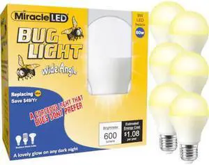 MIRACLE LED 602171 Bug Light Wide Angle Yellow Amber Glow Replace 60W for Porch