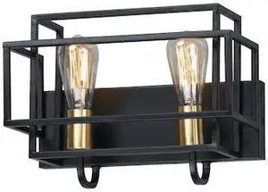MAXIM 10242BKSBR Liner 2-Light " Wide Black / Satin Brass Vanity Light
