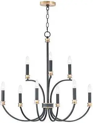 MAXIM 11377BKAB Charlton 9-Light 30" Wide Black / Antique Brass Chandelier
