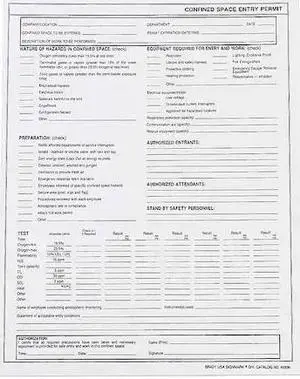 BRADY 65936 Confined Space Entry Permits,Paper,PK25