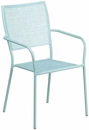 Sky Blue Indoor-Outdoor Steel Patio Arm Chair with Square Back