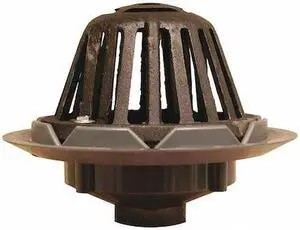 JONES STEPHENS R18006 Roof Drains PVC 4" Roof Drain, Cast Iron Dome, PVC, Cast