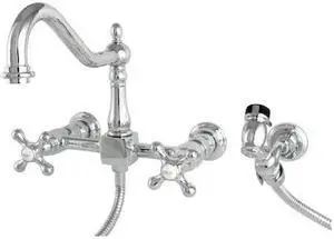 HERITAGE KS1241AXBS KS1241AXBS 2-Handle 8" Wall Mount Kitchen Faucet with Brass