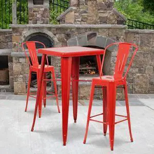 Flash Furniture Commercial Grade 30" High Red Metal Indoor-Outdoor Barstool with Removable Back 4 Pack (4CH3132030GBRED)