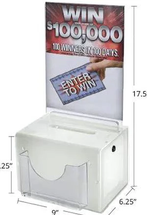 AZAR DISPLAYS 206387 White Large Lottery Box W/ Pocket, Lock and Keys AZAR DISPLAYS 206387 White Large Lottery Box W/ Pocket, Lock and Keys