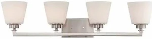 NUVO 60-5454 Mobili 4 Light Vanity Fixture Satin White Glass Brushed Nick NUVO 60-5454 Mobili 4 Light Vanity Fixture Satin White Glass Brushed Nick