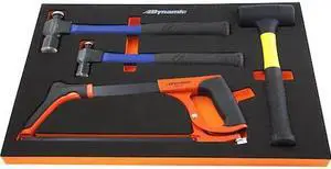 DYNAMIC D096004-FT2T Tools 5 Piece Hammer & Hacksaw Set With Foam Tool Organizer