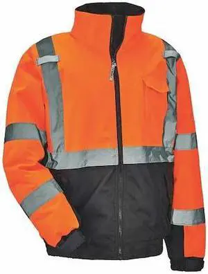 ERGODYNE 8377 Quilted Bomber Jacket, 300D Oxford Polyester, Class 3 Type R,
