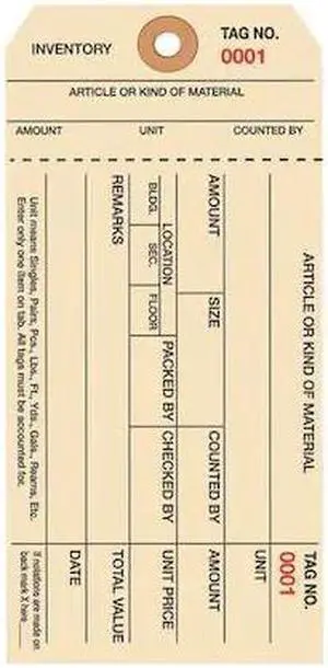 PARTNERS BRAND G18071 Inventory Tags,Stub,6 1/4x3 1/8",PK1000, 10 Point
