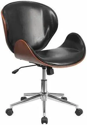 Mid-Back Walnut Wood Conference Office Chair in Black LeatherSoft