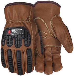 MCR SAFETY 36336KL Leather Gloves, Goatskin, Shirred Slip-On, Brown / Brown, 12