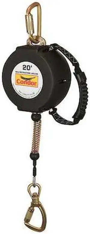 CONDOR 22RT98 Self Retracting Lifeline, 20 ft., 310 lb. Weight Capacity, Black