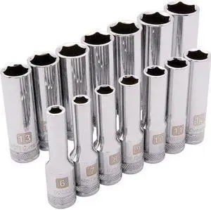 DYNAMIC D010005 Tools 3/8" Drive 14 Piece 6 Point, Deep Metric Socket Set, 6mm