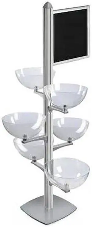 AZAR DISPLAYS 300298-SLV Sky Tower Bowl Display W/ Slide-in Frame Sign Holder