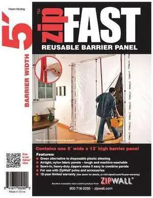 ZIPWALL ZF5 Barrier Panel,5ftLx12ftH,White