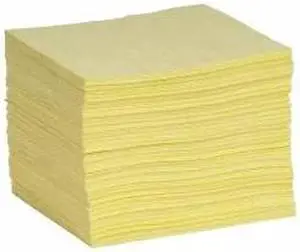 SPILLTECH YPF1014H Sorbent Pad, 18 gal, 10 in x 14 in, Harsh Chemicals, Yellow,