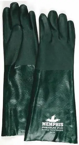 MCR SAFETY 6418 6418 Chemical Resistant Gloves, PVC, 18 in L, Not Rated, Green,