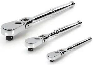 TEKTON SRH92004 1/4, 3/8, 1/2 Inch Drive Flex Head Ratchet Set, 3-Piece (6, 8,
