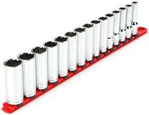 TEKTON SHD92108 1/2 Inch Drive Deep 12-Point Socket Set with Rail, 15-Piece